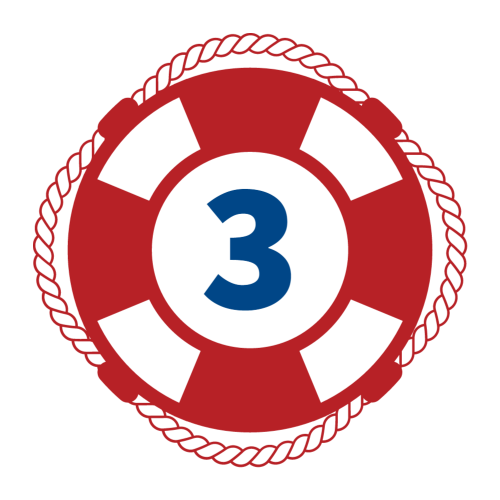 Red Life Preserver with a blue number 3 in the middle