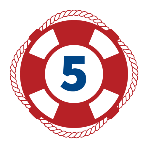 Red Life Preserver with a blue number 5 in the middle