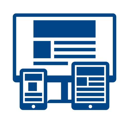 blue desktop, tablet and mobile device representing responsive web design