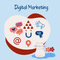 abstract graphic of many icons from digital marketing