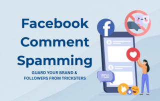 mobile phone graphic with the facebook logo and a feed with comments and the words: facebook comment spamming - guard your grand & followers from tricksters