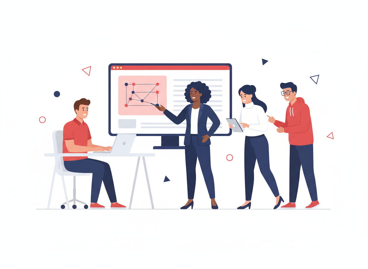 group of people looking at a plan on the board