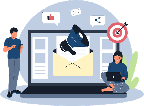 graphical image of people doing digital marketing activities